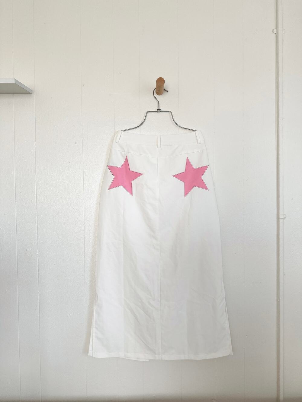 SHEIN White A-Line Maxi Skirt Pink Star Front and Back Pockets Small